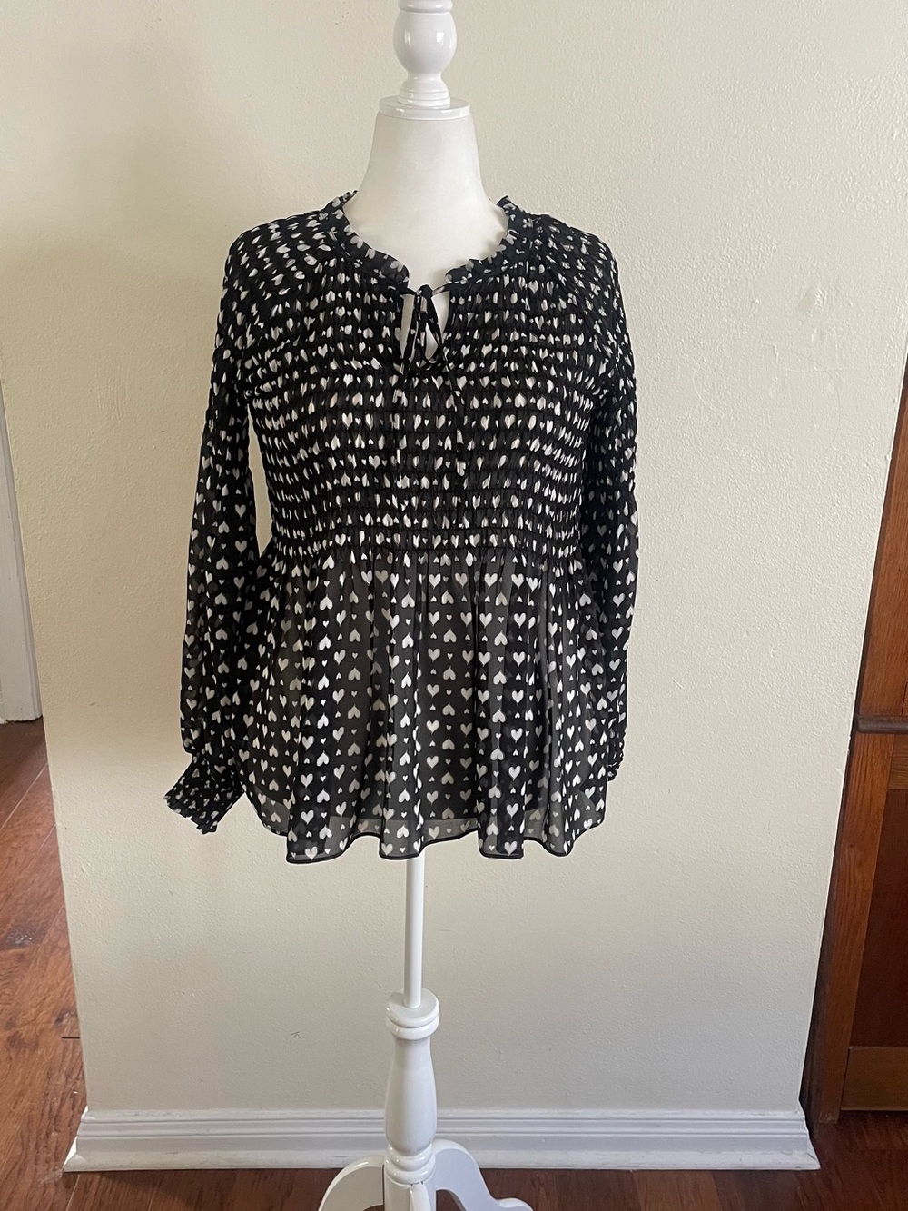 Rose & Olive Black Heart-Print Smocked A-Line Skirt